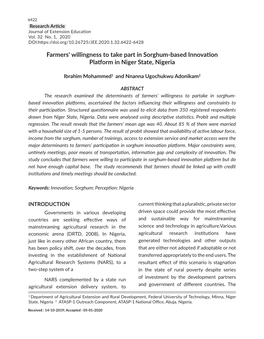 Farmers' Willingness to Take Part in Sorghum-Based Innovation Platform in Niger State, Nigeria
