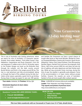 Nine Grasswren 12-Day Birding Tour 8-21 July 2019