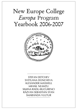 New Europe College Europa Program Yearbook 2006-2007
