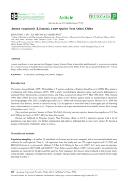 Amana Wanzhensis (Liliaceae), a New Species from Anhui, China