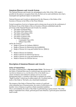 Jamaican Honours and Awards System