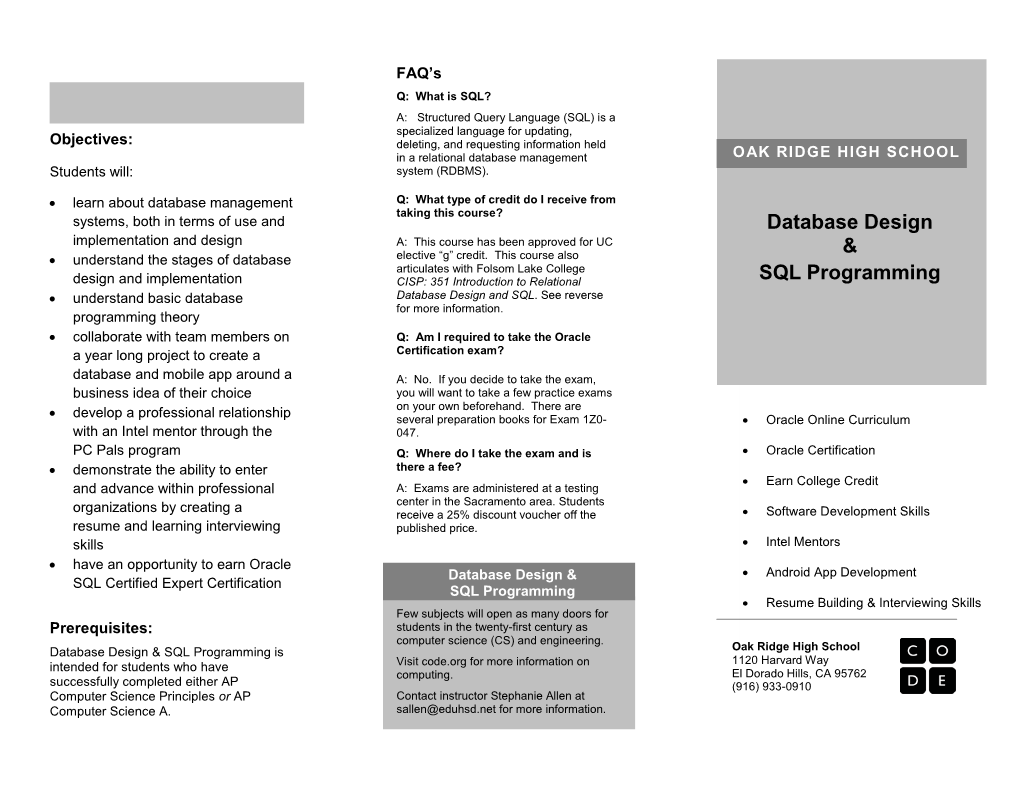 Database Design & SQL Programming