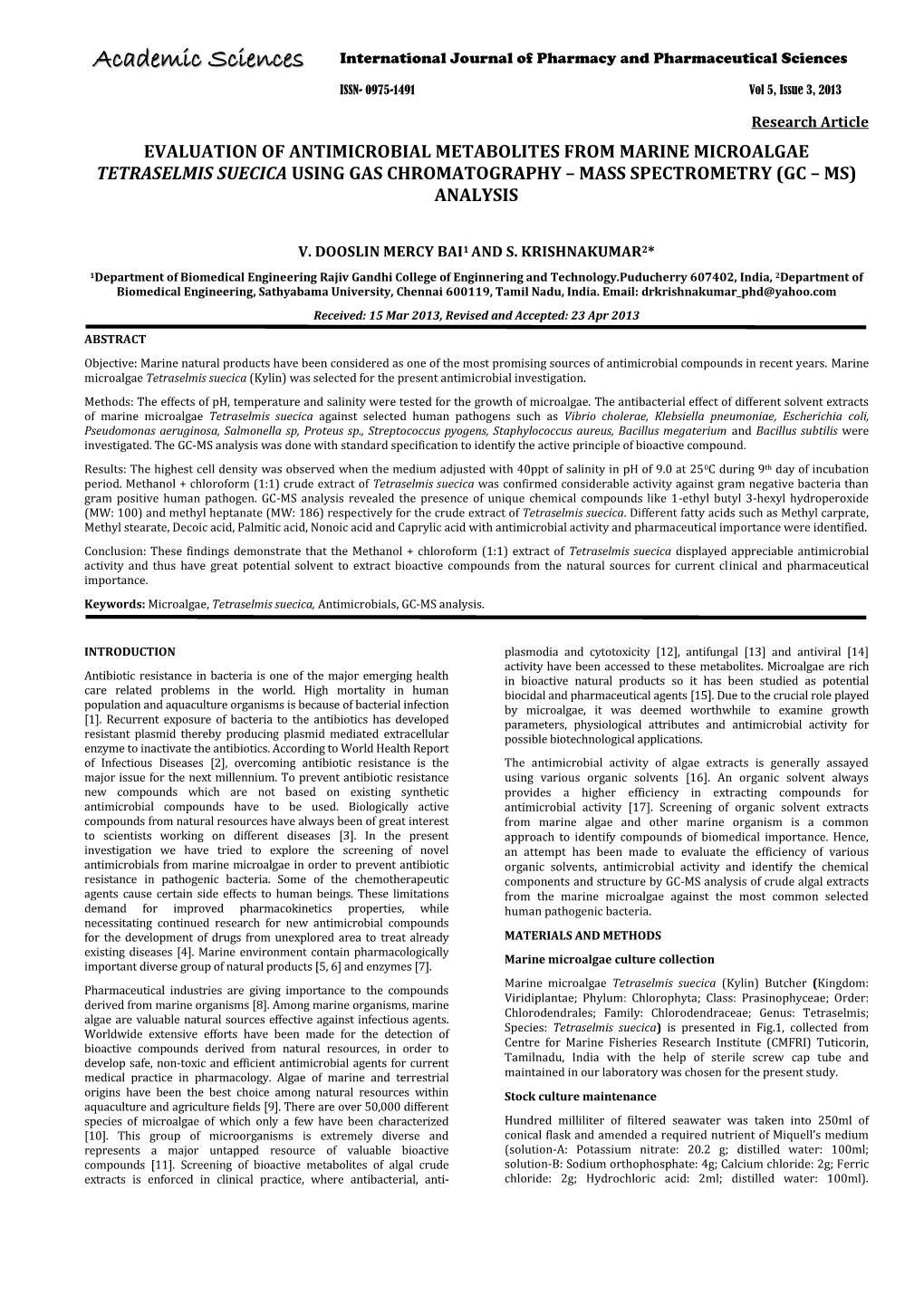 Gc – Ms) Analysis