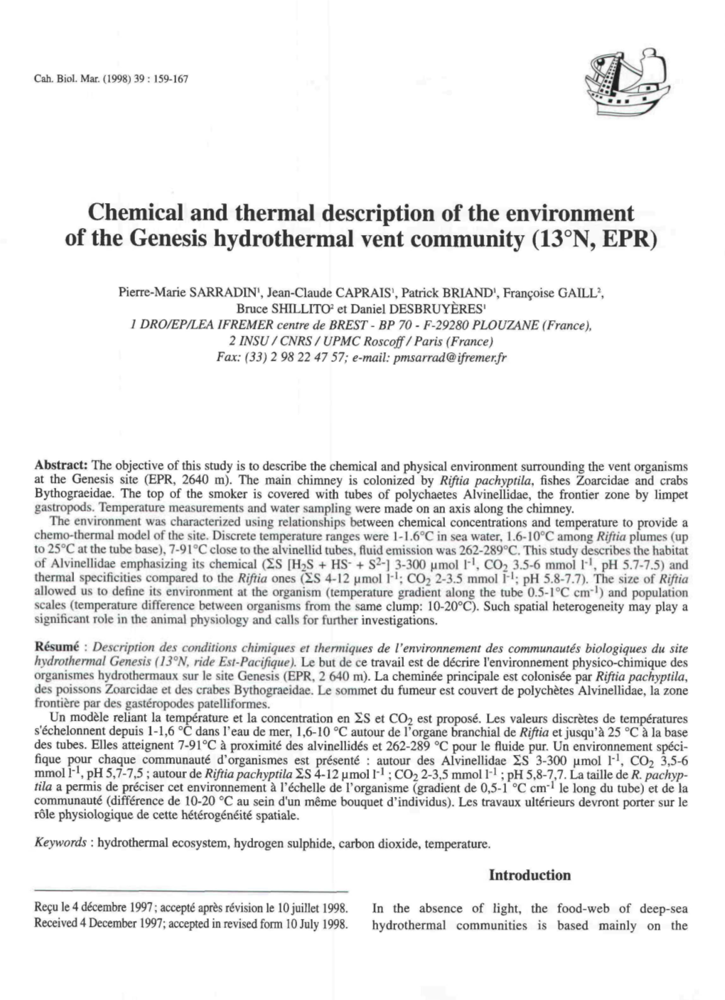 Chemical and Thermal Description of the Environment of the Genesis Hydrothermal Vent Community (13°N, EPR)