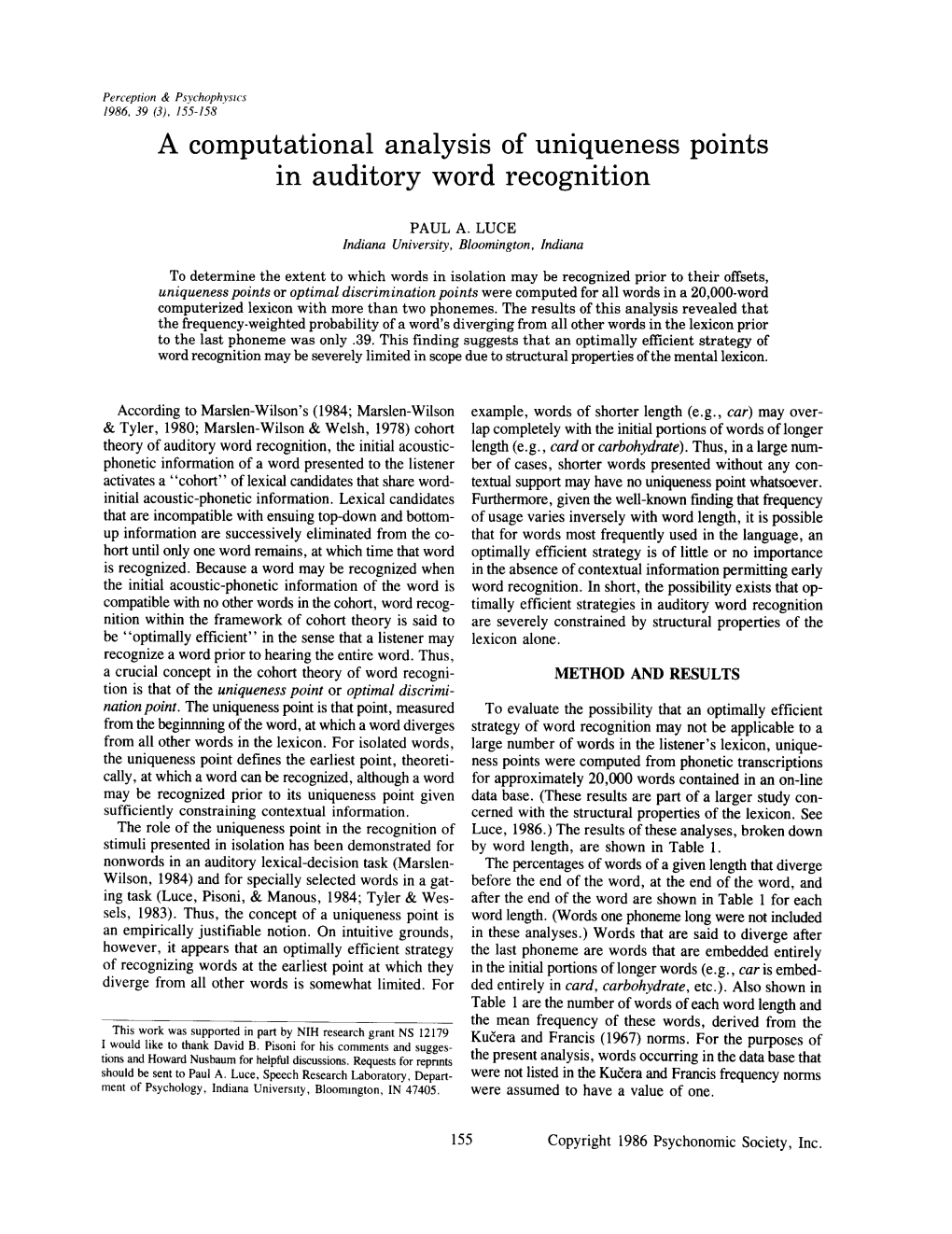 A Computational Analysis of Uniqueness Points in Auditory Word Recognition