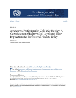 Amateur Vs. Professional in Cold War Hockey: a Consideration Of