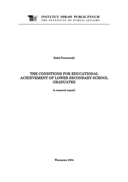 The Conditions for Educational Achievement of Lower Secondary School Graduates