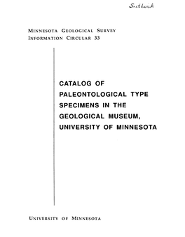 Catalog of Paleontological Type Specimens in the Geological Museum, University of Minnesota