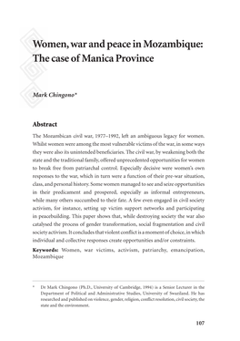 Women, War and Peace in Mozambique: the Case of Manica Province