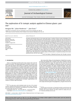 The Exploration of Sr Isotopic Analysis Applied to Chinese Glazes: Part Oneq