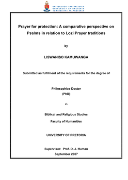 A Comparative Perspective on Psalms in Relation to Lozi Prayer Traditions