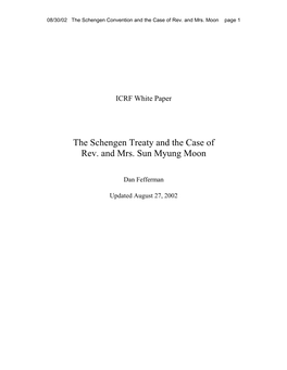 The Schengen Treaty and the Case of Rev. and Mrs. Sun Myung Moon