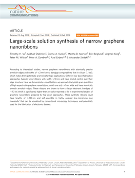 Large-Scale Solution Synthesis of Narrow Graphene Nanoribbons
