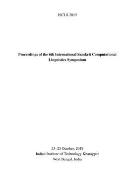 Proceedings of the 6Th International Sanskrit Computational Linguistics Symposium