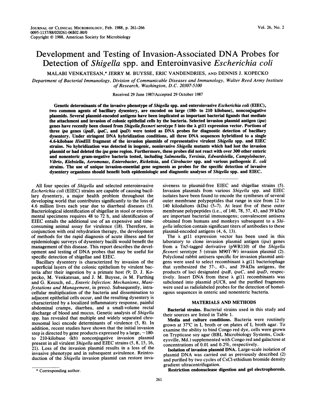 Detection of Shigella Spp. and Enteroinvasive Escherichia Coli MALABI VENKATESAN,* JERRY M