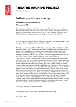 Theatre Archive Project: Interview with Ted Loveday