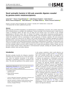 Novel Syntrophic Bacteria in Full-Scale Anaerobic Digesters Revealed by Genome-Centric Metatranscriptomics