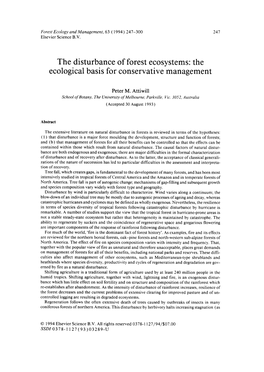 The Disturbance of Forest Ecosystems: the Ecological Basis for Conservative Management