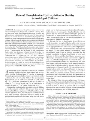 Rate of Phenylalanine Hydroxylation in Healthy School-Aged Children