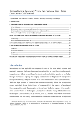 Corporations in European Private International Law – from Case-Law to Codification?