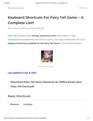 Keyboard Shortcuts for Fairy Tail Game ~ a Complete List!!