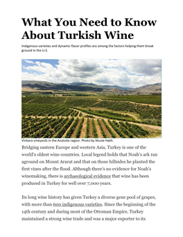 What You Need to Know About Turkish Wine Indigenous Varieties and Dynamic Flavor Profiles Are Among the Factors Helping Them Break Ground in the U.S