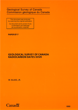 Geological Survey of Canada Commission Gbologique Du Canada