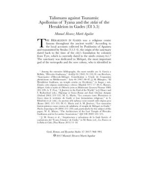 Talismans Against Tsunamis: Apollonius of Tyana and the Stelai of the Herakleion in Gades (VA 5.5) Manuel Álvarez Martí-Aguilar