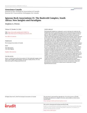 Igneous Rock Associations 23. the Bushveld Complex, South Africa: New Insights and Paradigms Stephen A