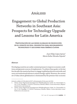 Análisis Engagement to Global Production Networks in Southeast Asia