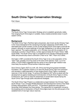 South China Tiger Conservation Strategy