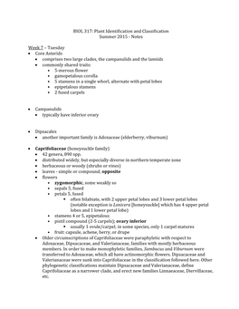 BIOL 317: Plant Identification and Classification Summer 2015 - Notes