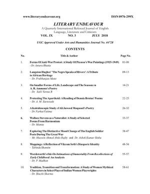 LITERARY ENDEAVOUR a Quarterly International Refereed Journal of English Language, Literature and Criticism VOL