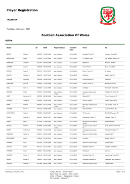 Player Registration Football Association of Wales