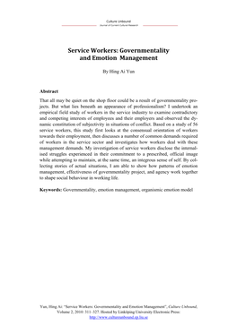 Service Workers: Governmentality and Emotion Management