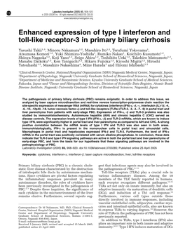 Enhanced Expression of Type I Interferon and Toll-Like Receptor-3 in Primary Biliary Cirrhosis