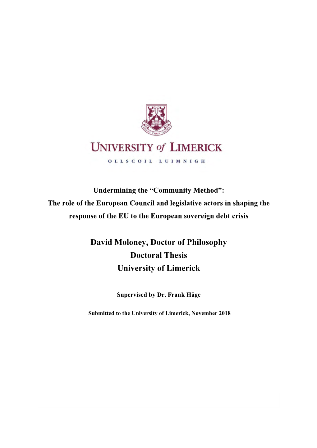 David Moloney, Doctor of Philosophy Doctoral Thesis University of Limerick