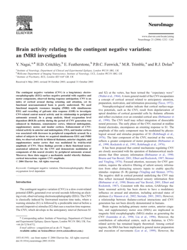 Brain Activity Relating to the Contingent Negative Variation: an Fmri Investigation