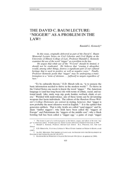 The David C. Baum Lecture: “Nigger!” As a Problem in the Law†
