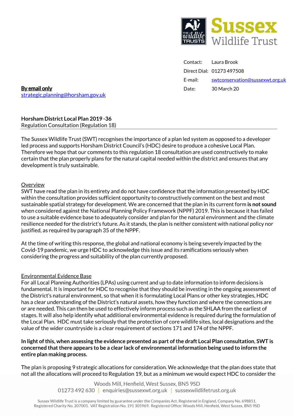 SWT Response to Horsham Local Plan 2020 FINAL