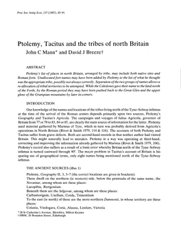 Ptolemy, Tacitus and the Tribes of North Britain Joh Mannnc David *An Dbreezej T