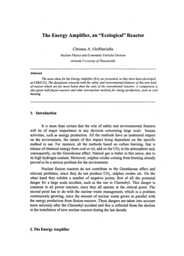 The Energy Amplifier, an "Ecological" Reactor