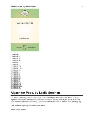 Alexander Pope, by Leslie Stephen 1