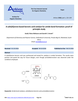 A Calix[4]Arene Based Boronic Acid Catalyst for Amide Bond Formation: Proof of Principle Study
