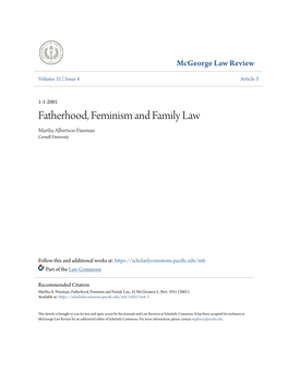 Fatherhood, Feminism and Family Law Martha Albertson Fineman Cornell University