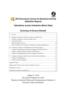 2012 Economic Census for Business Activity (Definitive Report)