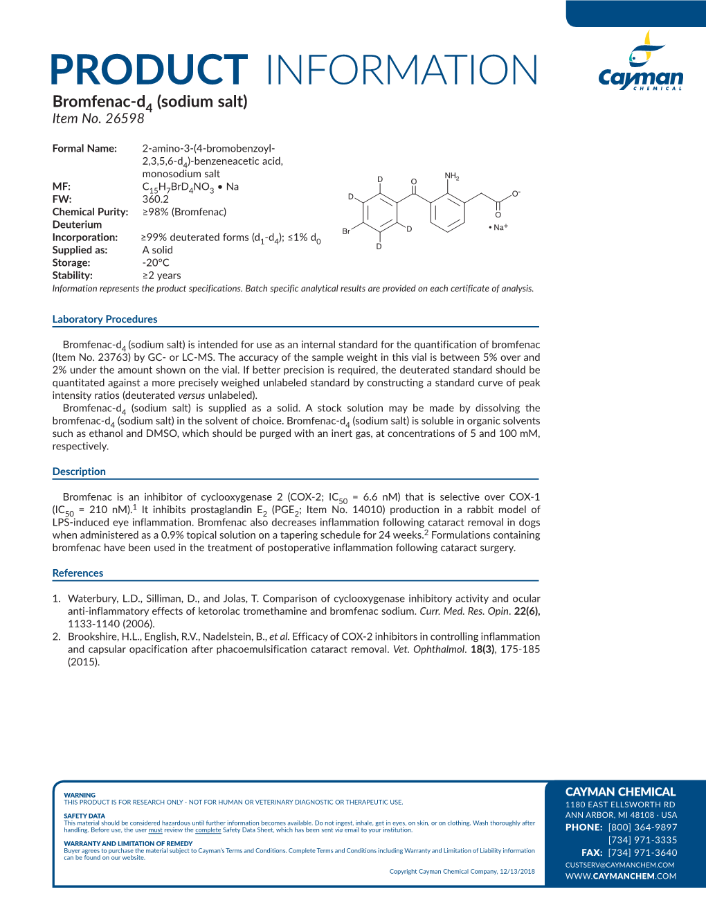 PRODUCT INFORMATION Bromfenac-D4 (Sodium Salt) Item No