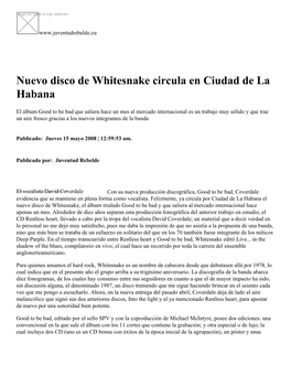 Nuevo Disco De Whitesnake Circula En Ciudad De La Habana