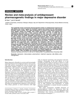 Review and Meta-Analysis of Antidepressant Pharmacogenetic