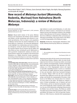 Mammalia, Rodentia, Murinae) from Halmahera (North Moluccas, Indonesia): a Review of Moluccan Melomys